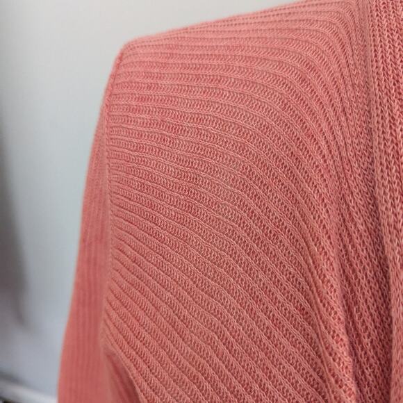 Women's Eileen Fisher Medium Linen Coral Salmon Waterfall Cardigan - Picture 3 of 7